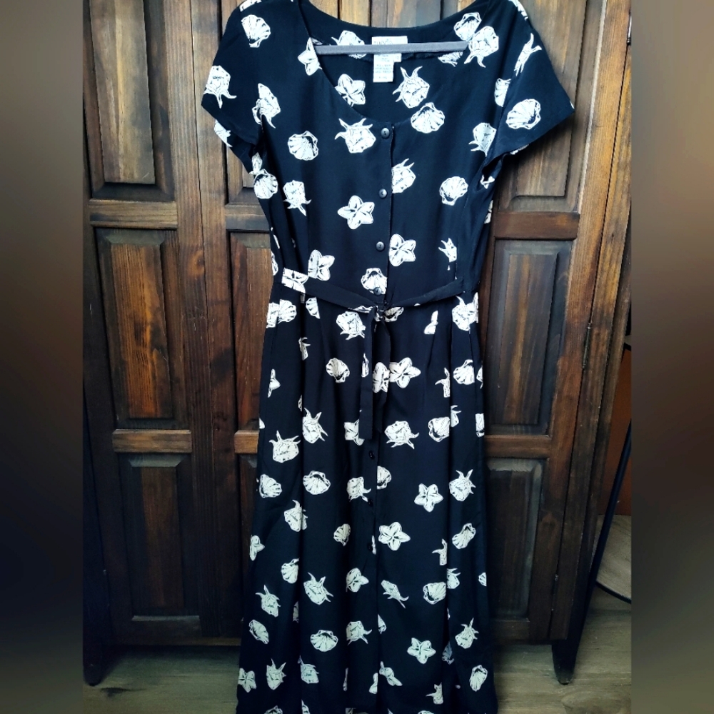 Moda Spiegel Seashell Flower Rare Vintage Dress Black Size 12
